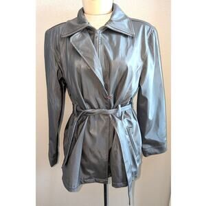 Womens Ashley by 26 International Belted Mini-Trench Rain Jacket Gray Size M